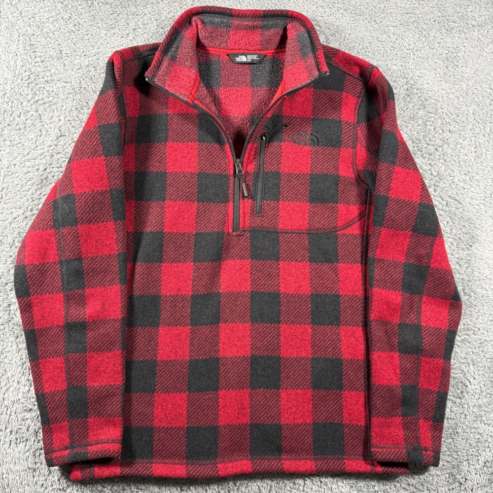 The North Face Fleece Pullover Mens Medium Red Black Buffalo Plaid NF0A39NE